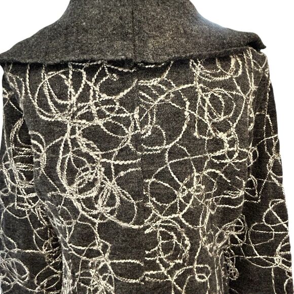 WILLI SMITH Women Cardigan Sweater Gray Boiled Wool Embroidered Flounce Collar L - Picture 9 of 13